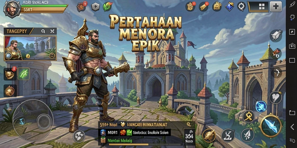 Tangkapan layar utama <strong>55RT</strong> menunjukkan strategi menara pertahanan yang seru.
