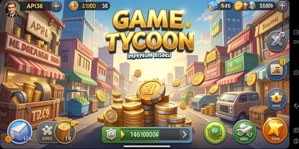 Screenshot API36 menampilkan pemain membangun dan mengelola bisnis Tycoon.