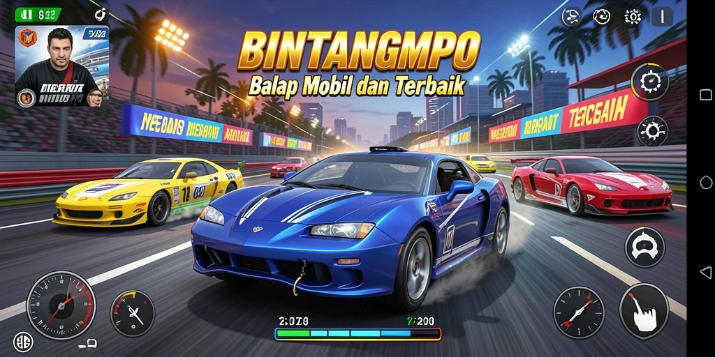 Tangkapan layar gameplay BINTANGMPO menunjukkan aksi balap yang menegangkan.