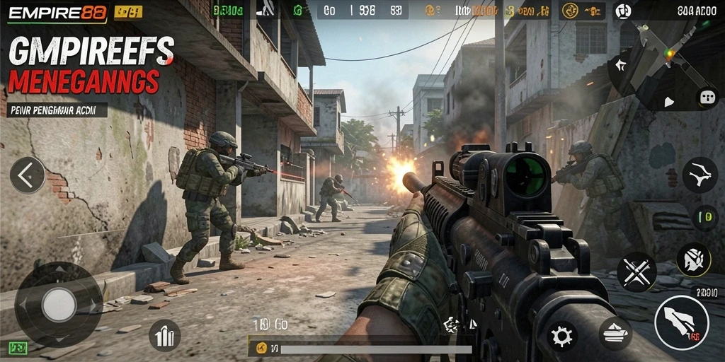Screenshot gameplay <strong>EMPIRE88</strong> dengan suasana pertempuran yang intens.