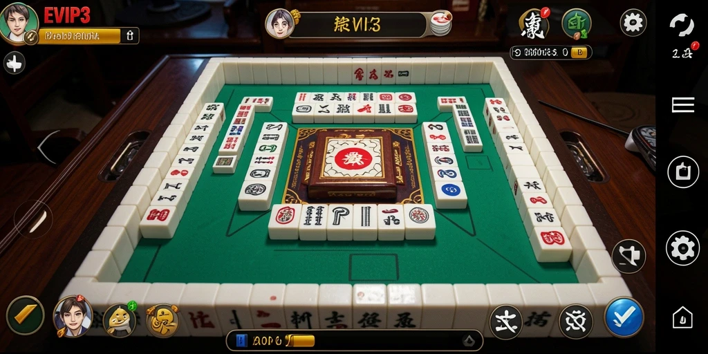 Screenshot gameplay EVIP3 menampilkan papan Mahjong yang menantang.