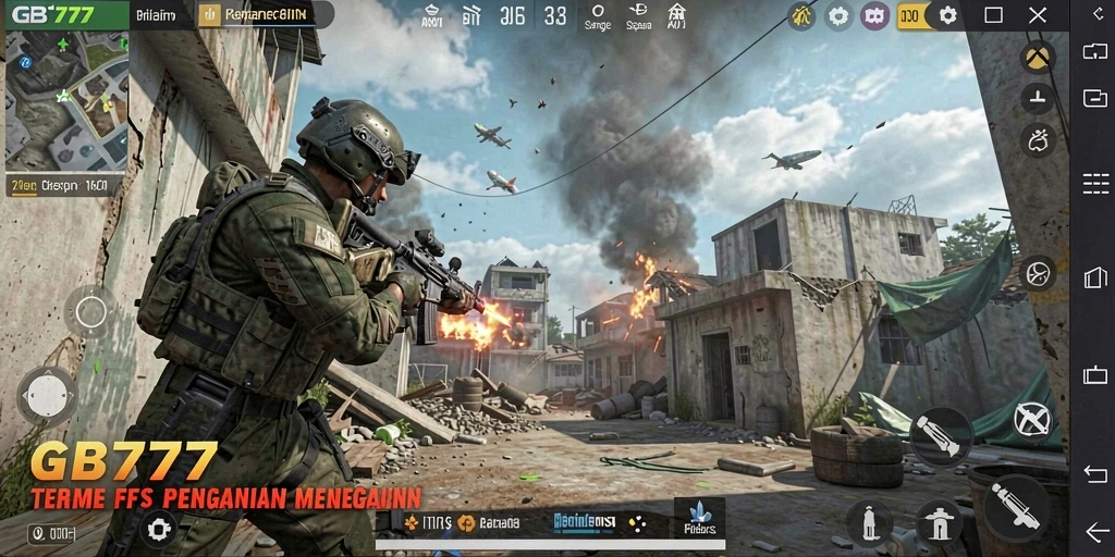 Tangkapan layar menunjukkan aksi gameplay intens dalam GB777.