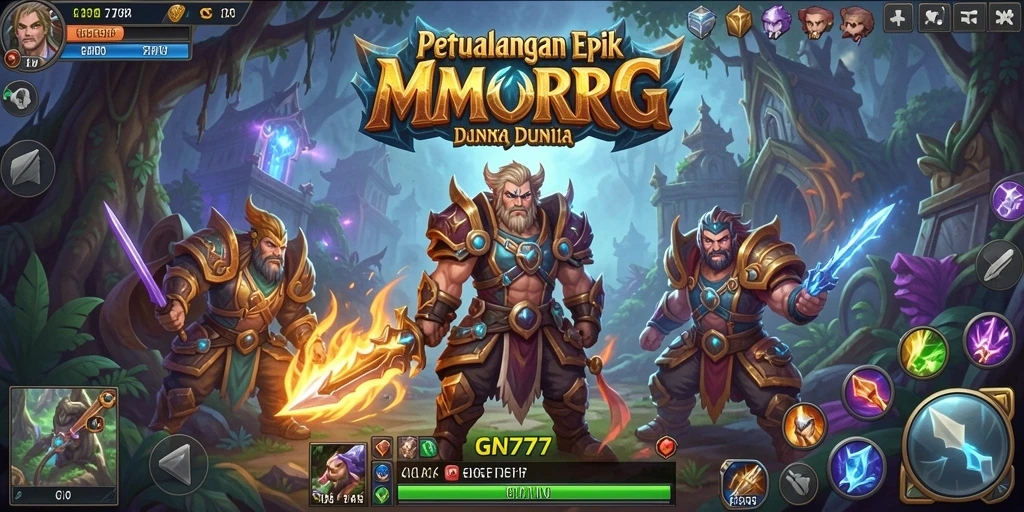 Screenshot gameplay GN777 menampilkan aksi pertempuran seru dalam MMORPG.