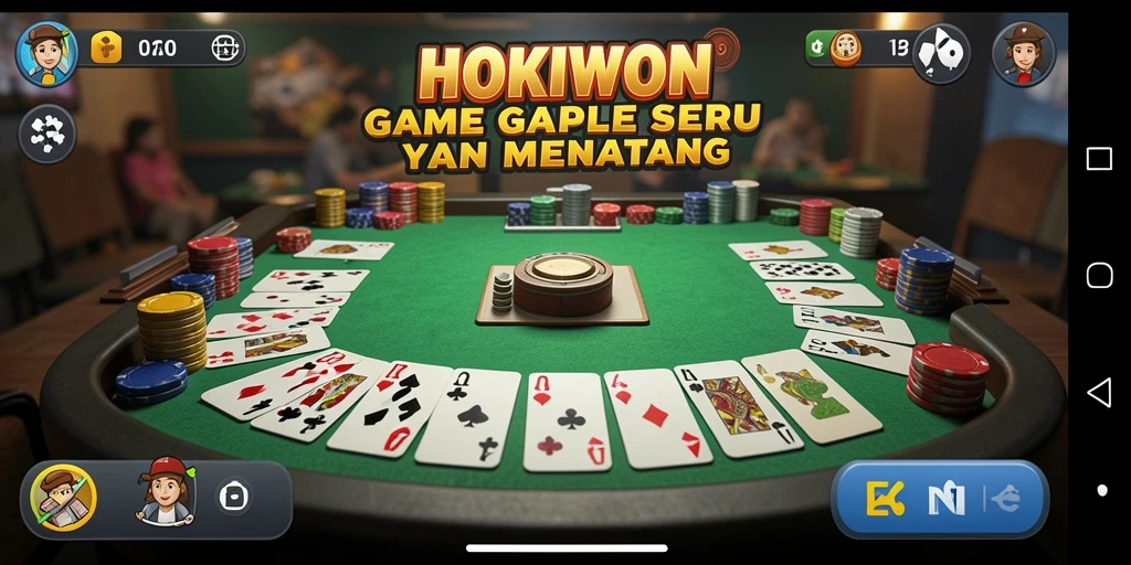 Screenshot HOKIWON menampilkan gameplay seru Gaple yang interaktif.