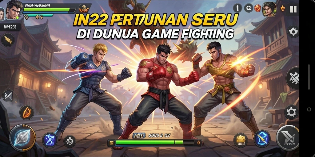 Tampilan gameplay IN22 dengan karakter bertarung di arena.