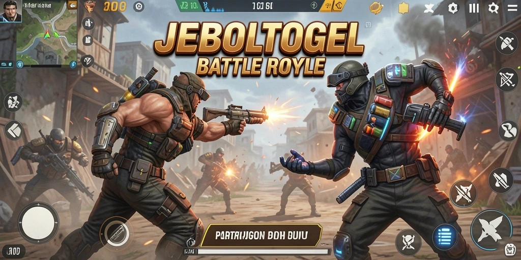 Gambaran seru gameplay JEBOLTOGEL dalam pertempuran Battle Royale.