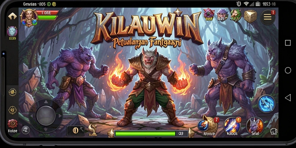 Screenshot gameplay KILAUWIN menampilkan pertempuran seru dalam dunia fantasi.