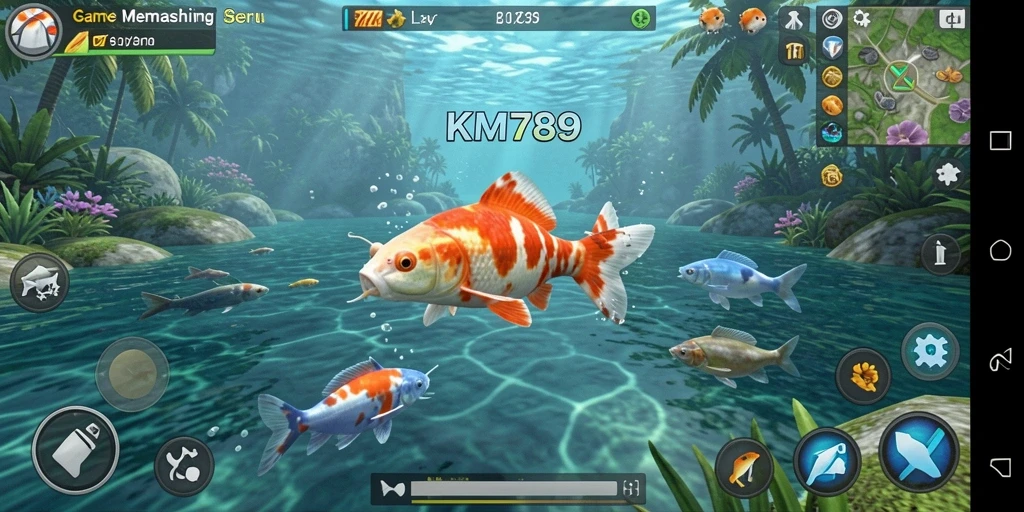 Gameplay KM789 menampilkan aksi memancing yang seru dan grafis yang memukau.