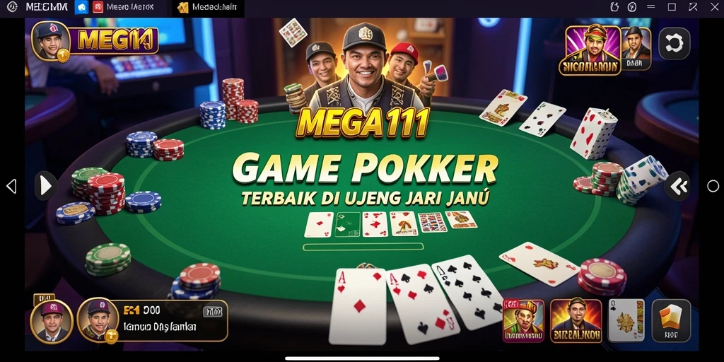 Tampilan gameplay seru di MEGA111 yang penuh aksi poker.