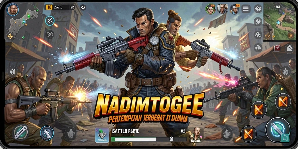 Menampilkan gameplay seru pertempuran Battle Royale di NADIMTOGEL.