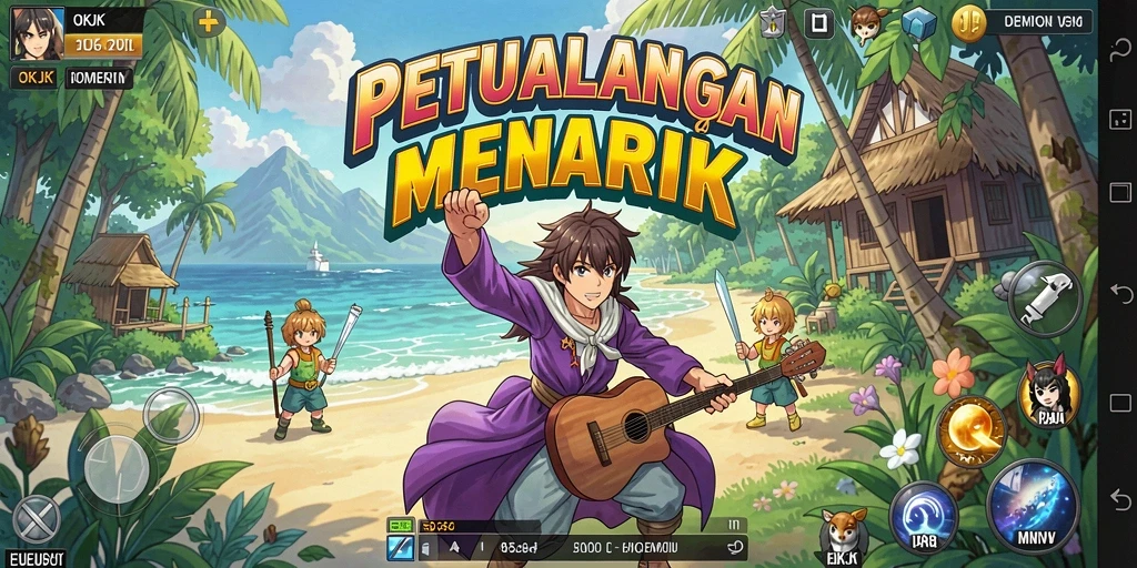 Screenshot gameplay dari OKJK yang menunjukkan pertempuran seru dan karakter Anime.