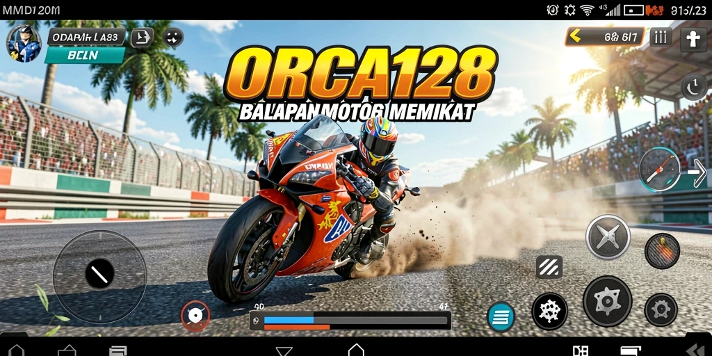 Screenshot gameplay ORCA128 menampilkan momen balapan yang intens dan mendebarkan.