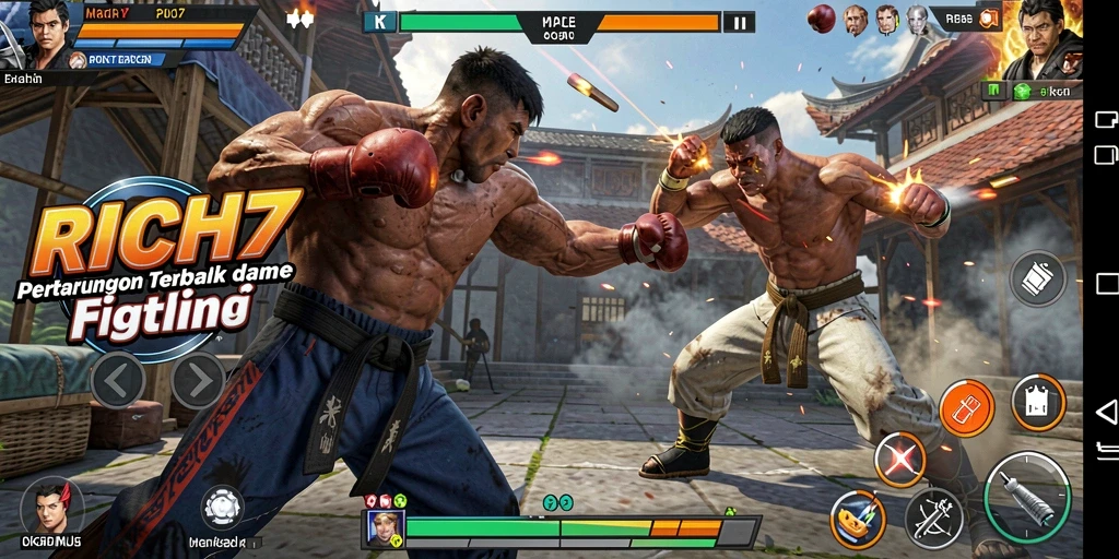 Screenshot gameplay RICH7 menunjukkan aksi pertarungan yang mendebarkan.