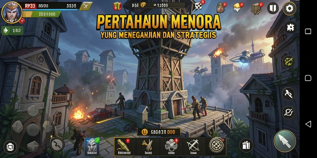 Tampilan gameplay RR33 yang mendebarkan dalam menara pertahanan.