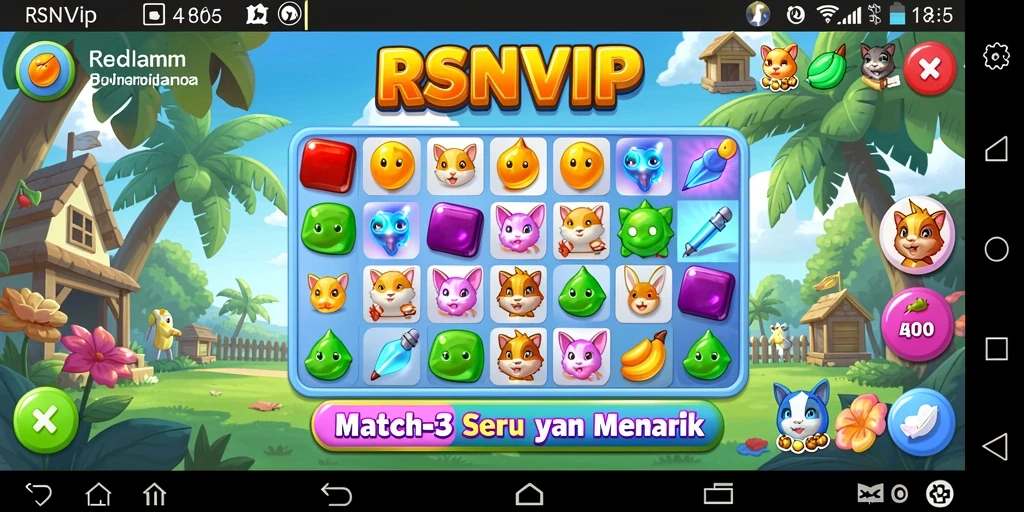 Screenshot gameplay RSNVIP menampilkan aksi mencocokkan permata yang seru.