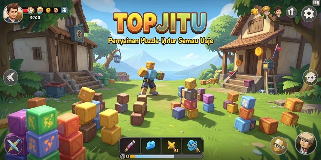 Screenshot gameplay dari TOPJITU menampilkan tantangan Puzzle yang interaktif.